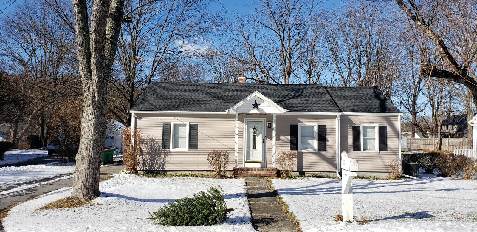 Cape home with a new architectural shingle roof, photographed from the street