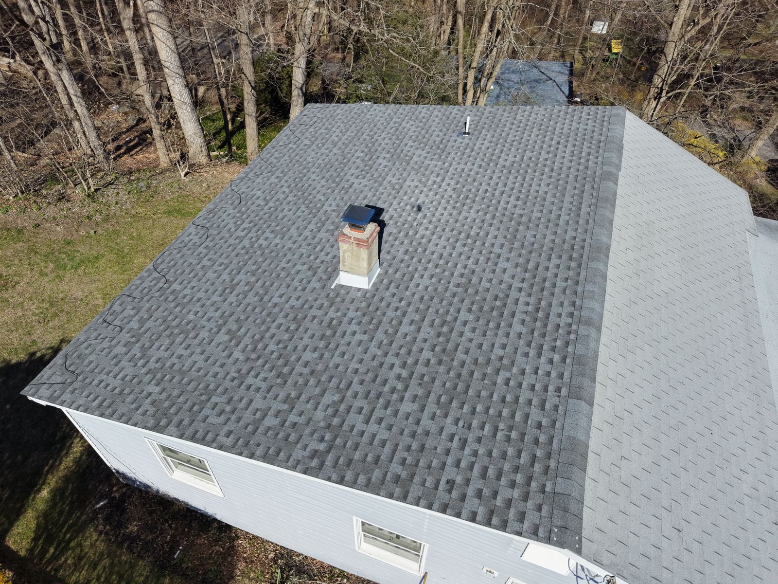 Aerial view of a completed roof